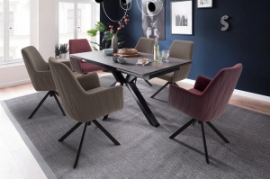 Nowoczesny rozkładany stół NAGANO z ceramicznym blatem na metalowych nogach, kolor ciemne drewno / 160-240 x 90 cm