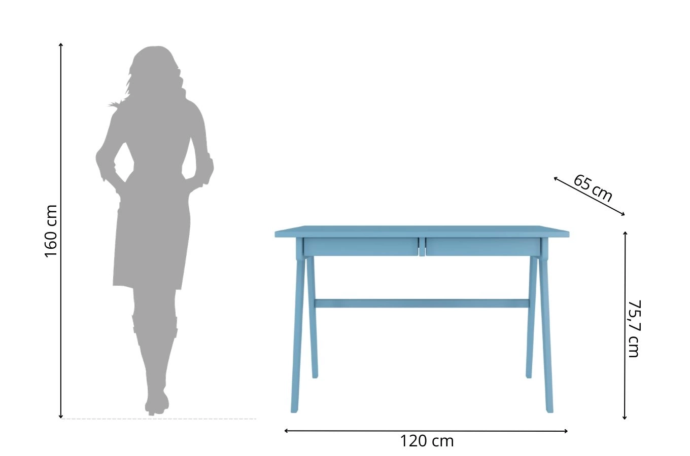Drewniane biurko / toaletka z szufladami Visby EDDA / kolor pastelowy niebieski / 120x65 cm