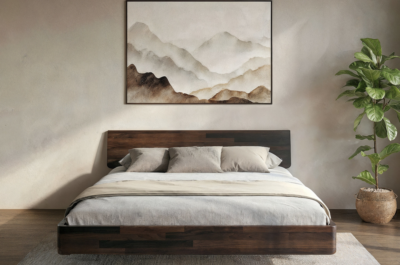 Łóżko lewitujące drewniane bukowe Visby LENA bez szafek / 120x200 cm, kolor palisander