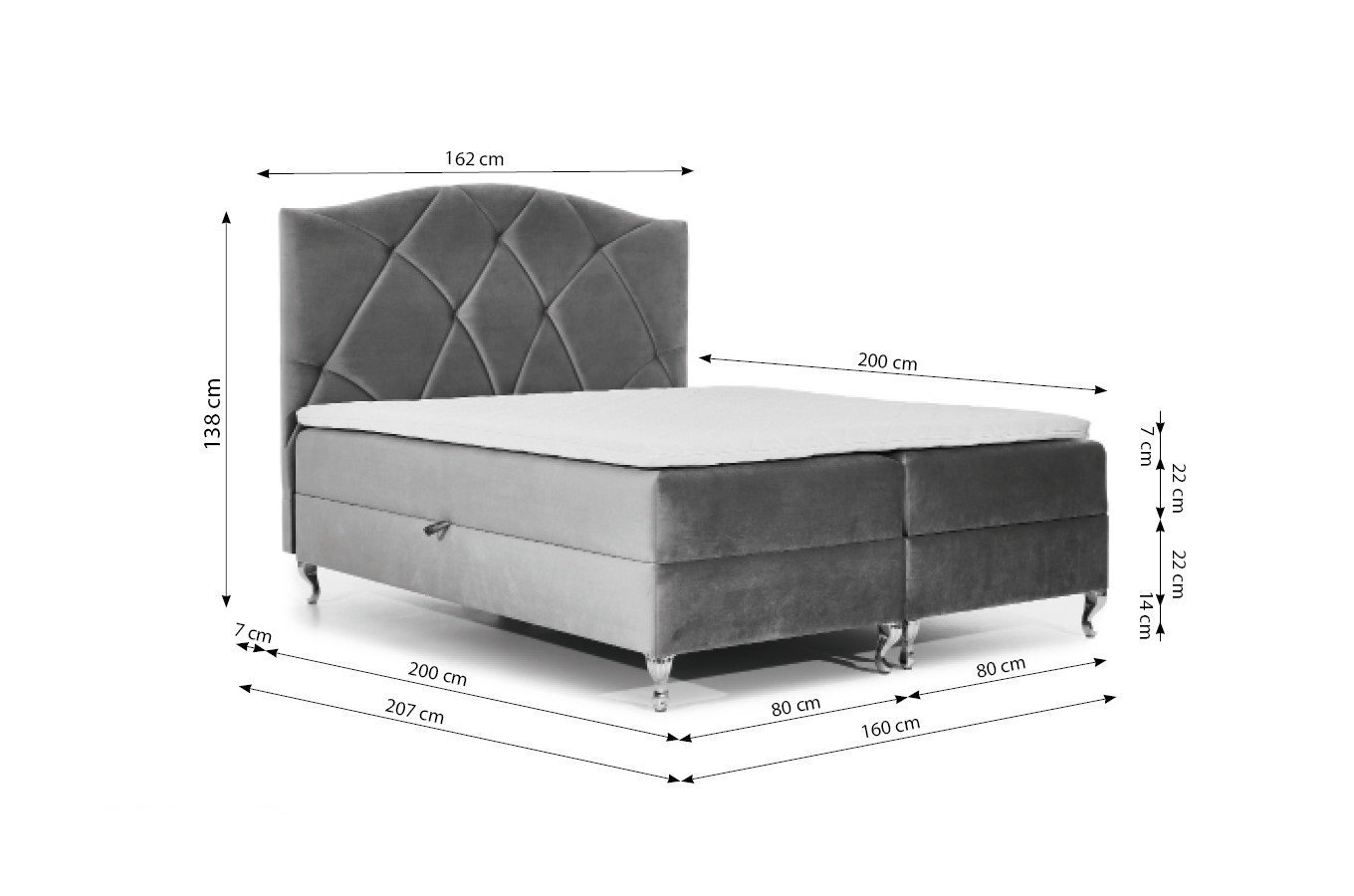 Tapicerowane łóżko kontynentalne do sypialni BRACCIANO w stylu glamour