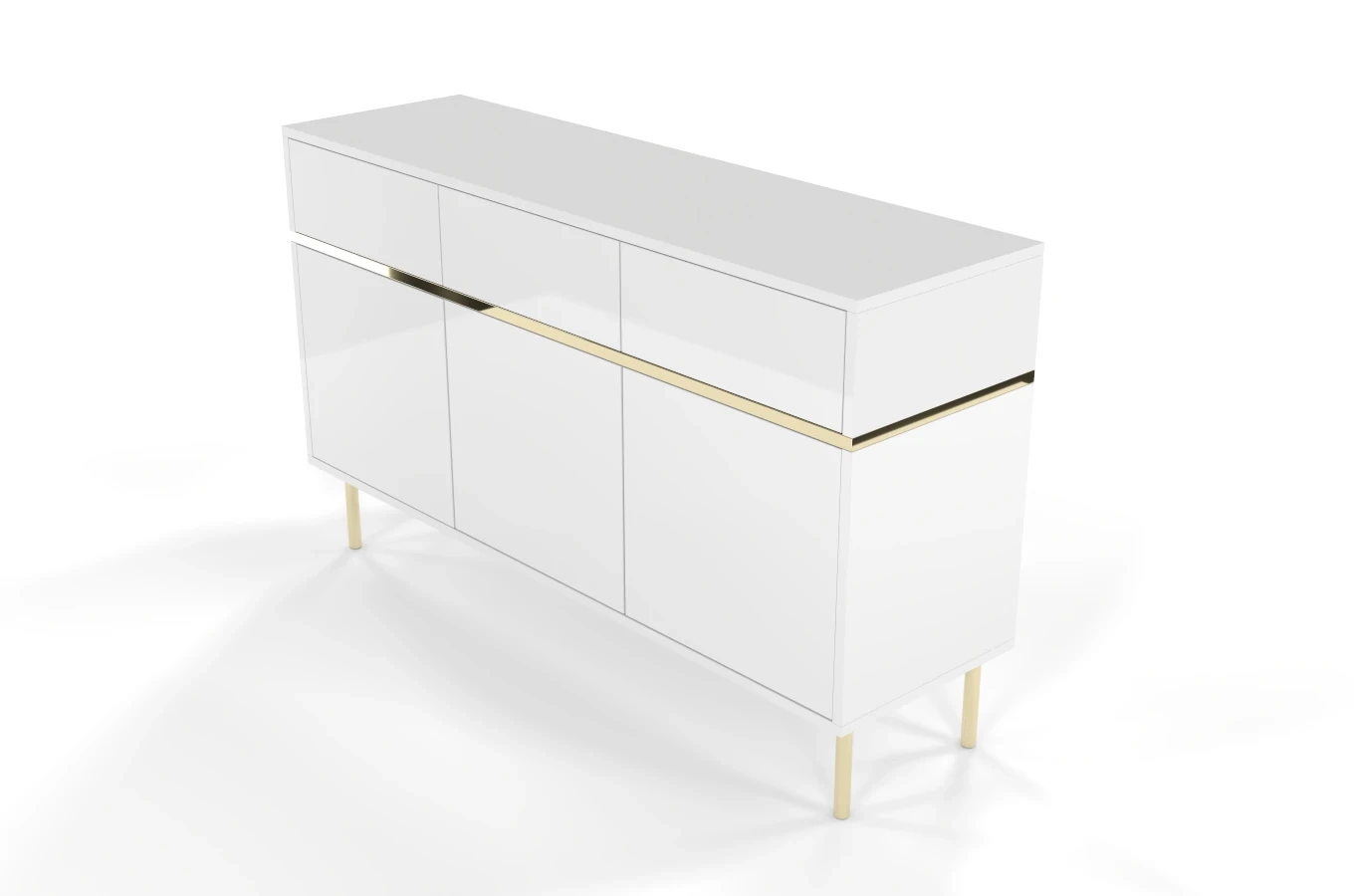 Elegancka biała komoda Dancan MARIKA ze złotymi dodatkami / szer. 137,5 cm