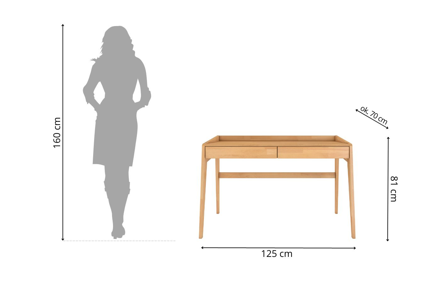 Drewniane bukowe biurko / toaletka z szufladami Visby LISA / 125x70 cm