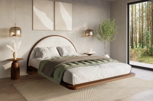 Łóżko lewitujące drewniane bukowe Visby MOMOKO / 160x200 cm, kolor orzech