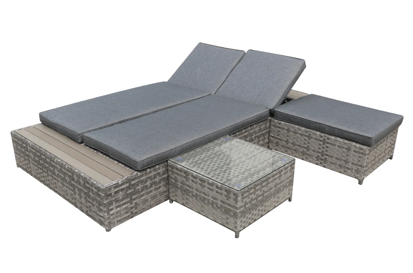 Wielofunkcyjna leżanka ogrodowa LATTICA z rattanu / Stół + łóżko + pufa