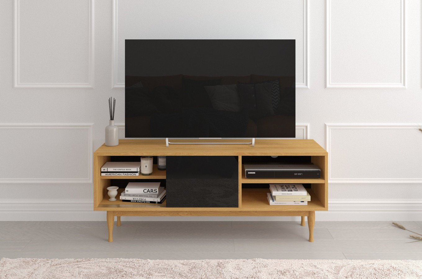 Szafka RTV Skandica ELZA Black na dębowych nogach / szer. 135 cm