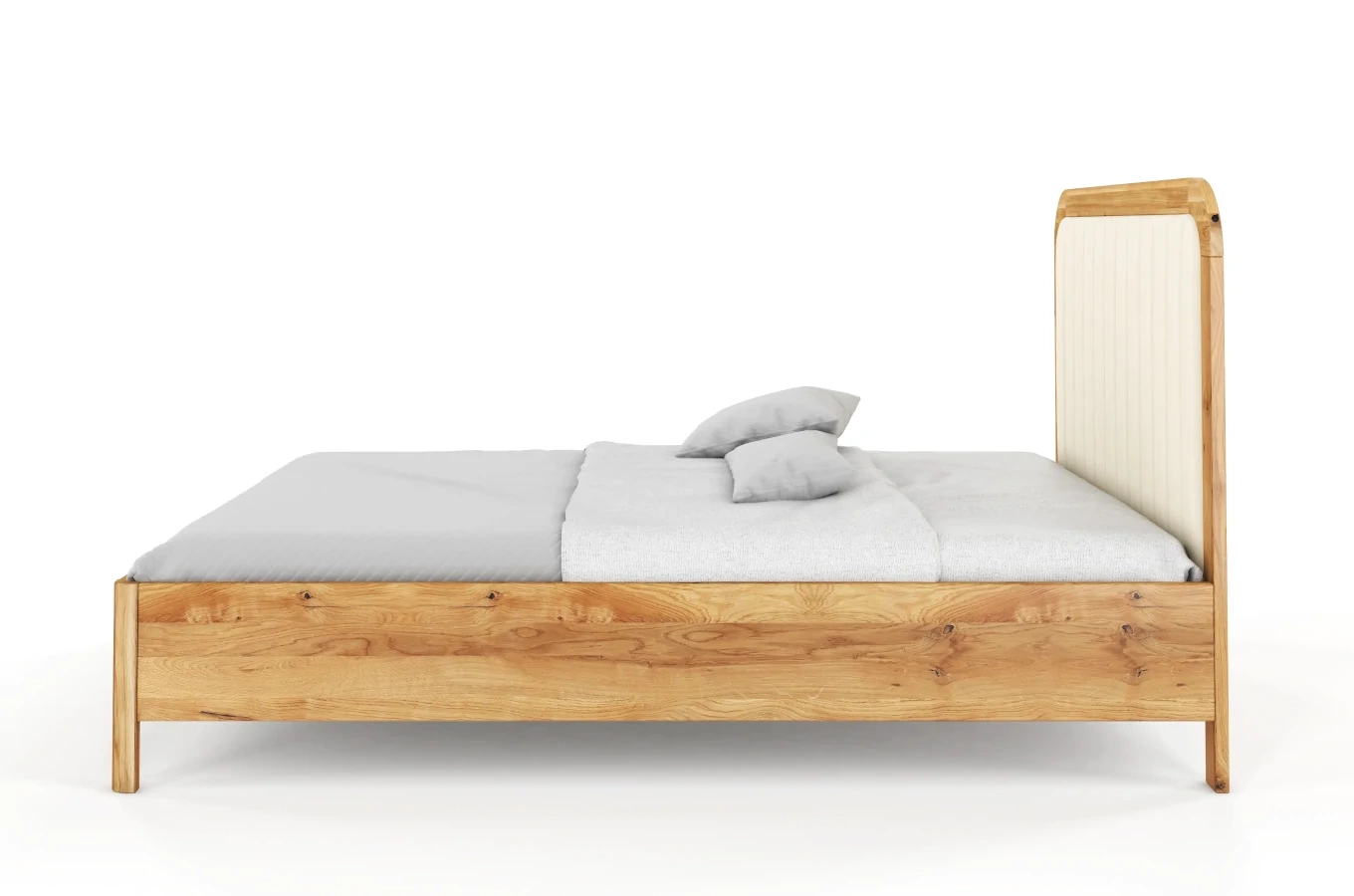 Tapicerowane łóżko drewniane dębowe Visby MODENA z wysokim zagłówkiem / 140x200 cm, olej naturalny, zagłówek Casablanca 2301