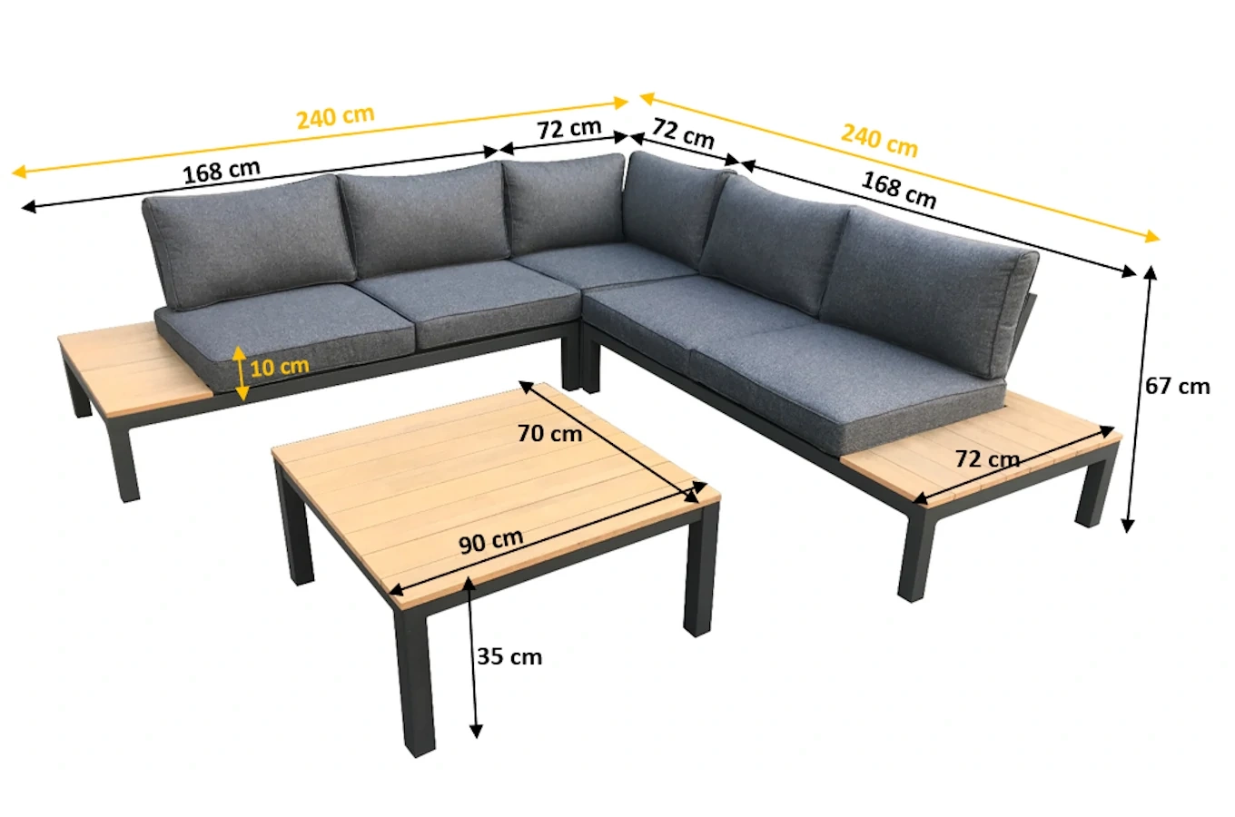 Duży zestaw ogrodowy z czarnego aluminium LAVA / Stół + narożnik