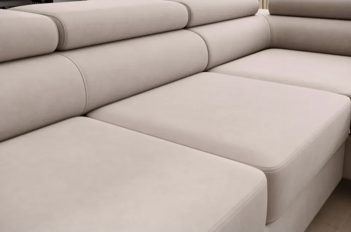 Nowoczesny narożnik TANZANIT U z funkcją spania i pojemnikiem na pościel