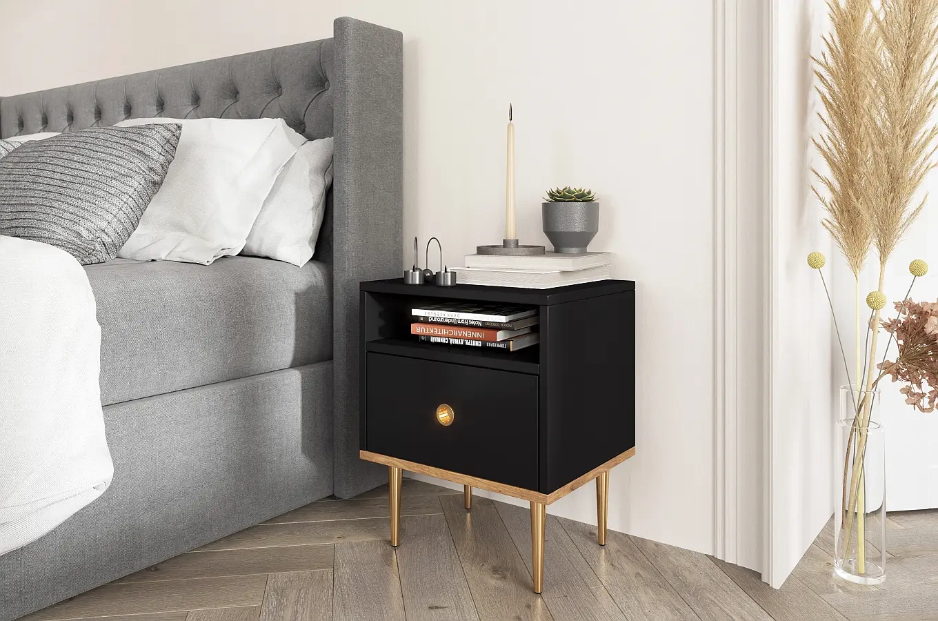 Czarna nowoczesna szafka nocna Skandica HARMONI / szer. 44 cm