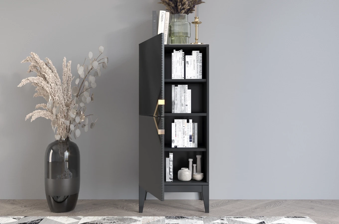 Drewniana komoda Visby DEMI HIGH 2D / kolor czarny / szer. 50,5 cm