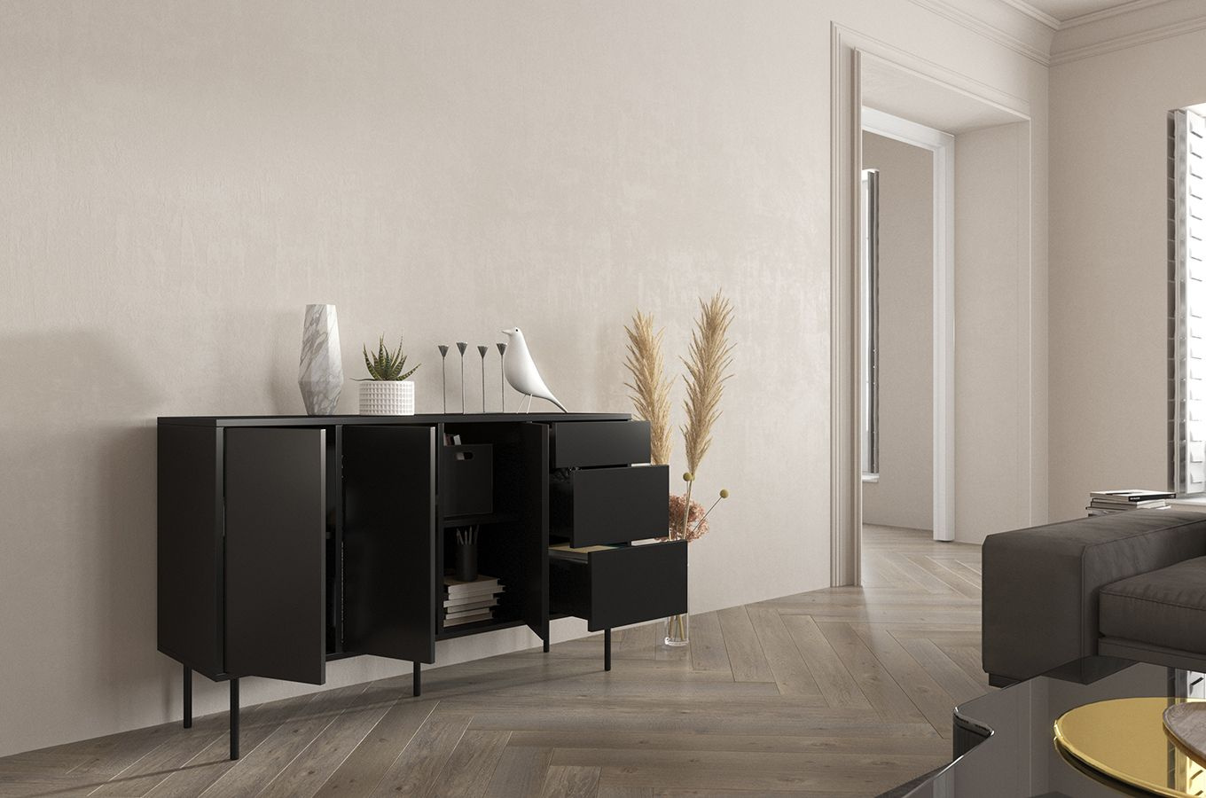 Czarna nowoczesna komoda Dancan MIRKA / szer. 130 cm