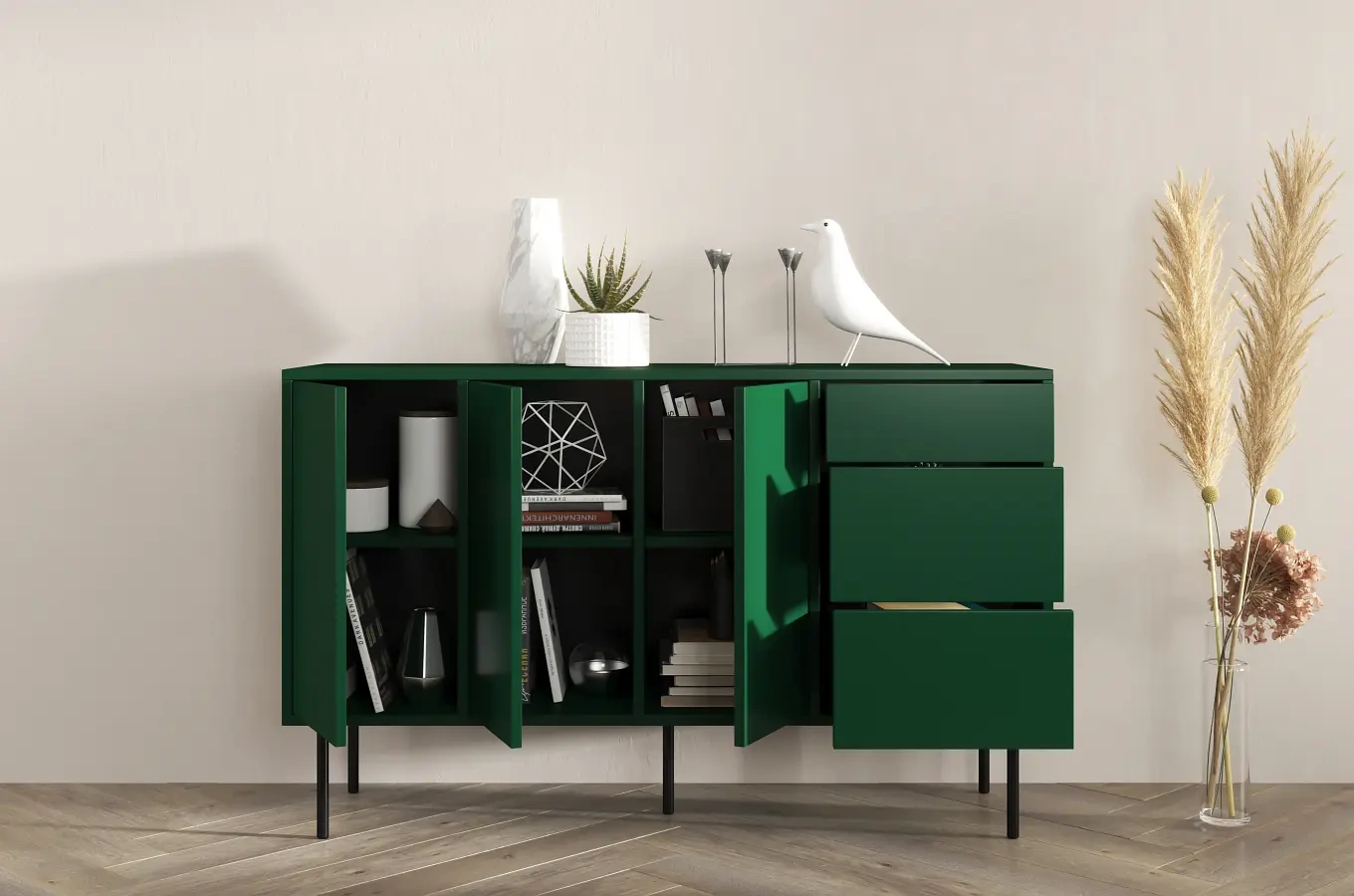 Zielona nowoczesna komoda Dancan MIRKA / szer. 130 cm