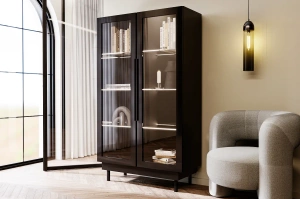 Elegancka czarna witryna Dancan ARTEMISA ze złotymi dodatkami / szer. 100 cm