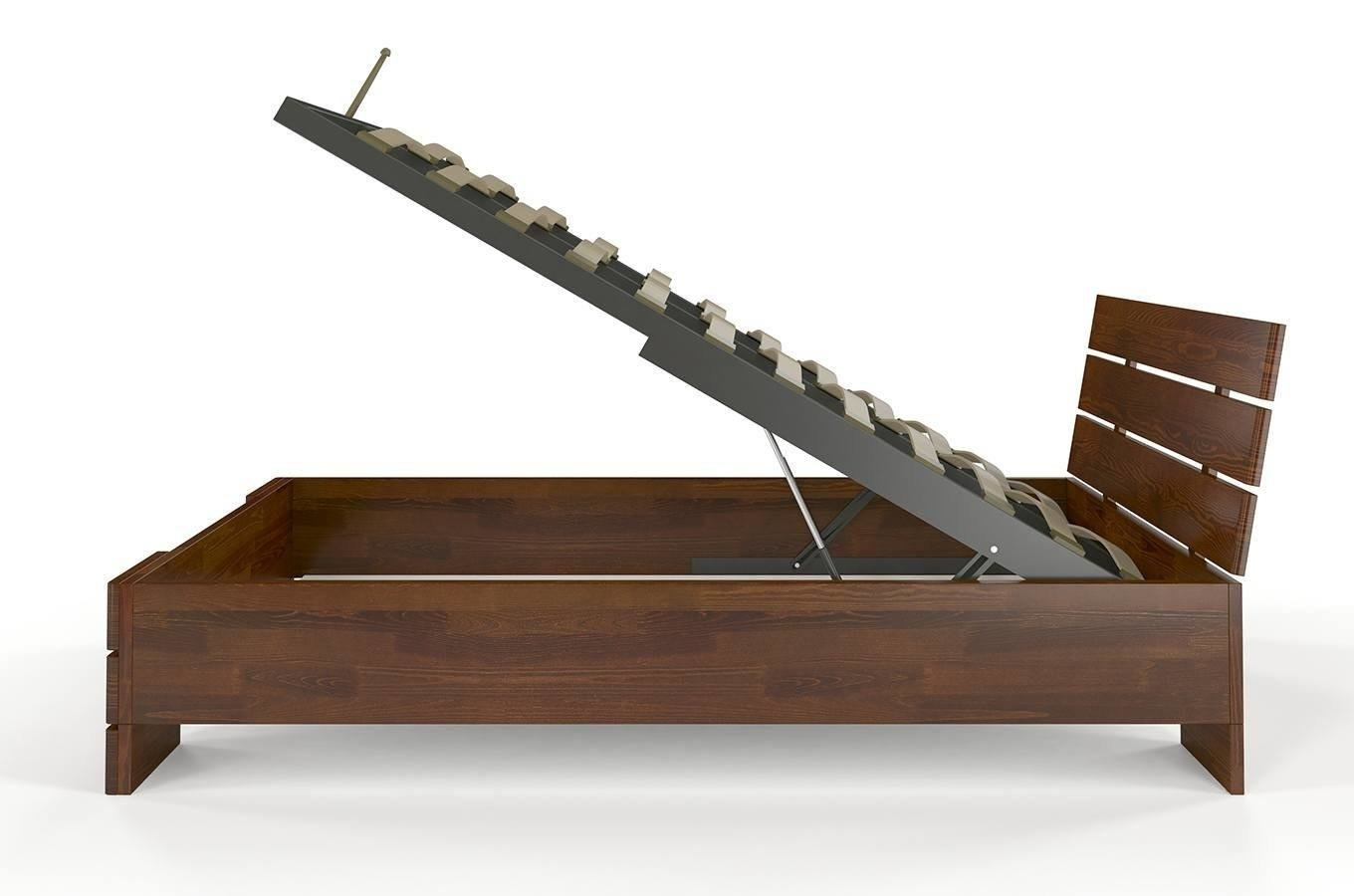 Łóżko drewniane sosnowe Visby Sandemo HIGH & BC (Skrzynia na pościel) / 200x200 cm, kolor orzech