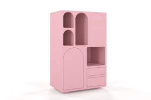 Drewniana komoda z łukami Visby OLIMPIA HIGH / kolor pudrowy róż / szer. 80 cm