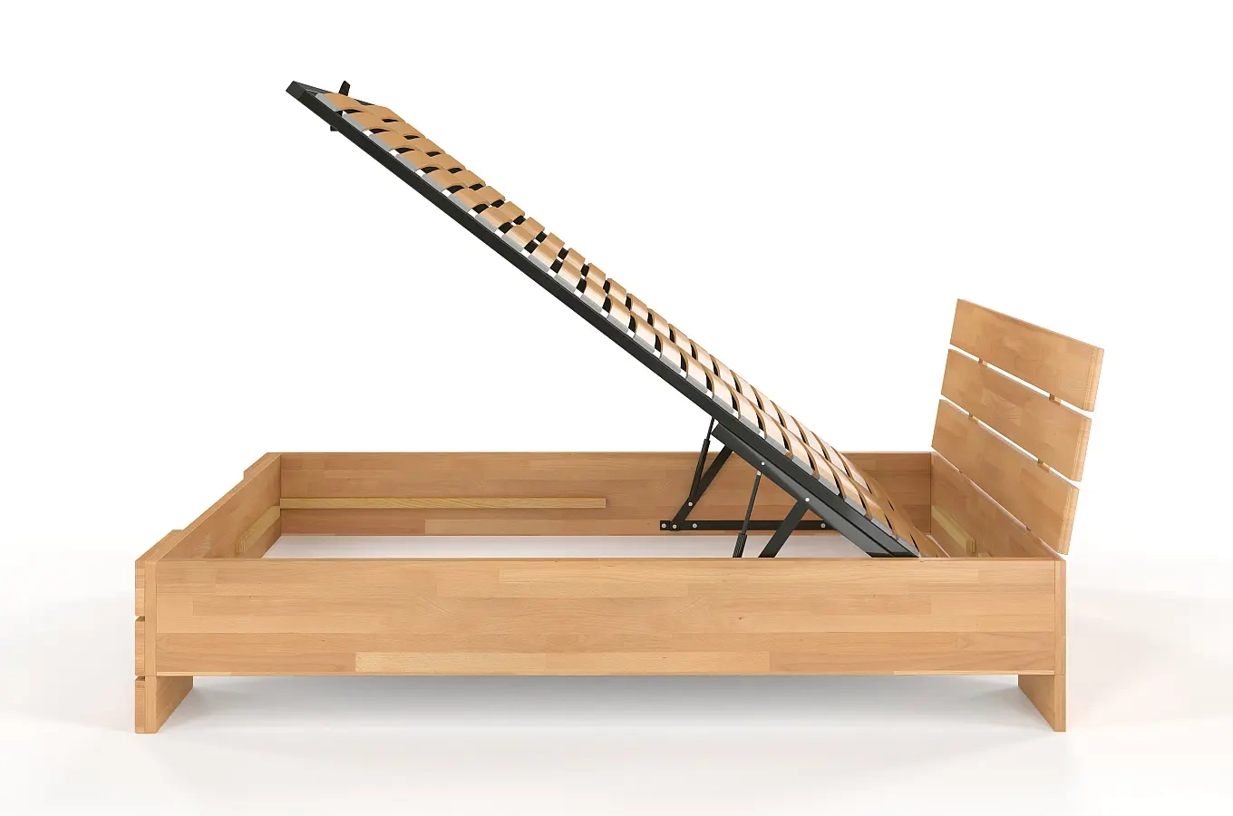 Łóżko drewniane bukowe Visby Sandemo High BC (Skrzynia na pościel) / 140x200 cm, kolor naturalny