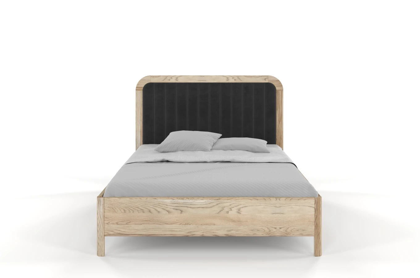 Tapicerowane łóżko drewniane dębowe Visby MODENA z wysokim zagłówkiem / 200x200 cm, olej retro, zagłówek Casablanca 2315