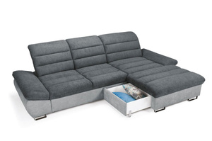 Nowoczesny narożnik ROCCA z pojemnikiem na pościel i funkcją spania