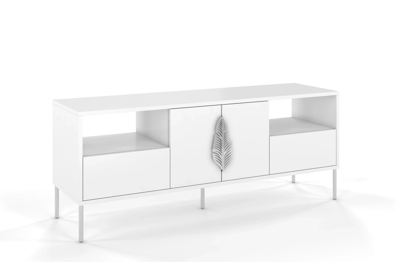 Biała komoda RTV Skandica MERLIN ze srebrnymi dodatkami / szer. 138 cm