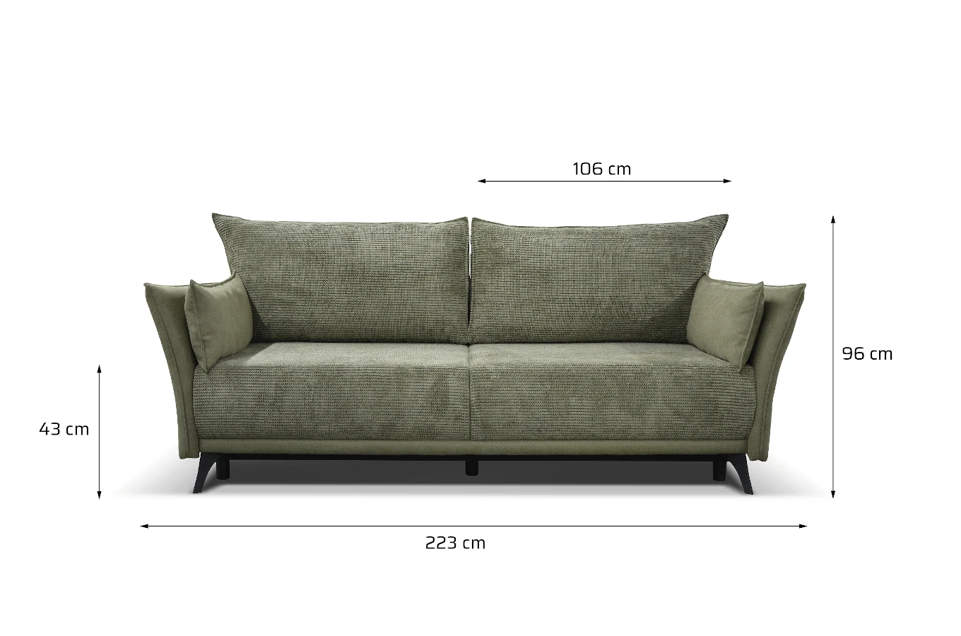 Nowoczesna sofa rozkładana EMMA z funkcją spania i pojemnikiem na pościel / szerokość 223 cm