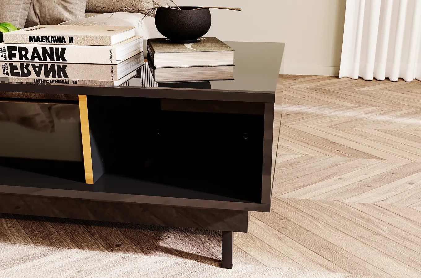 Elegancki czarny stolik Dancan ARTEMISA ze złotymi dodatkami