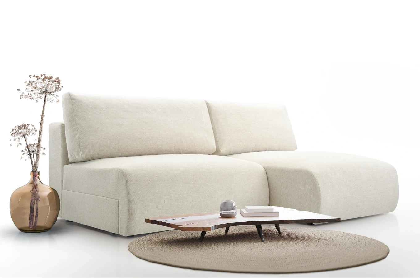 Nowoczesny rozkładany narożnik PIKSI z pojemnikiem na pościel