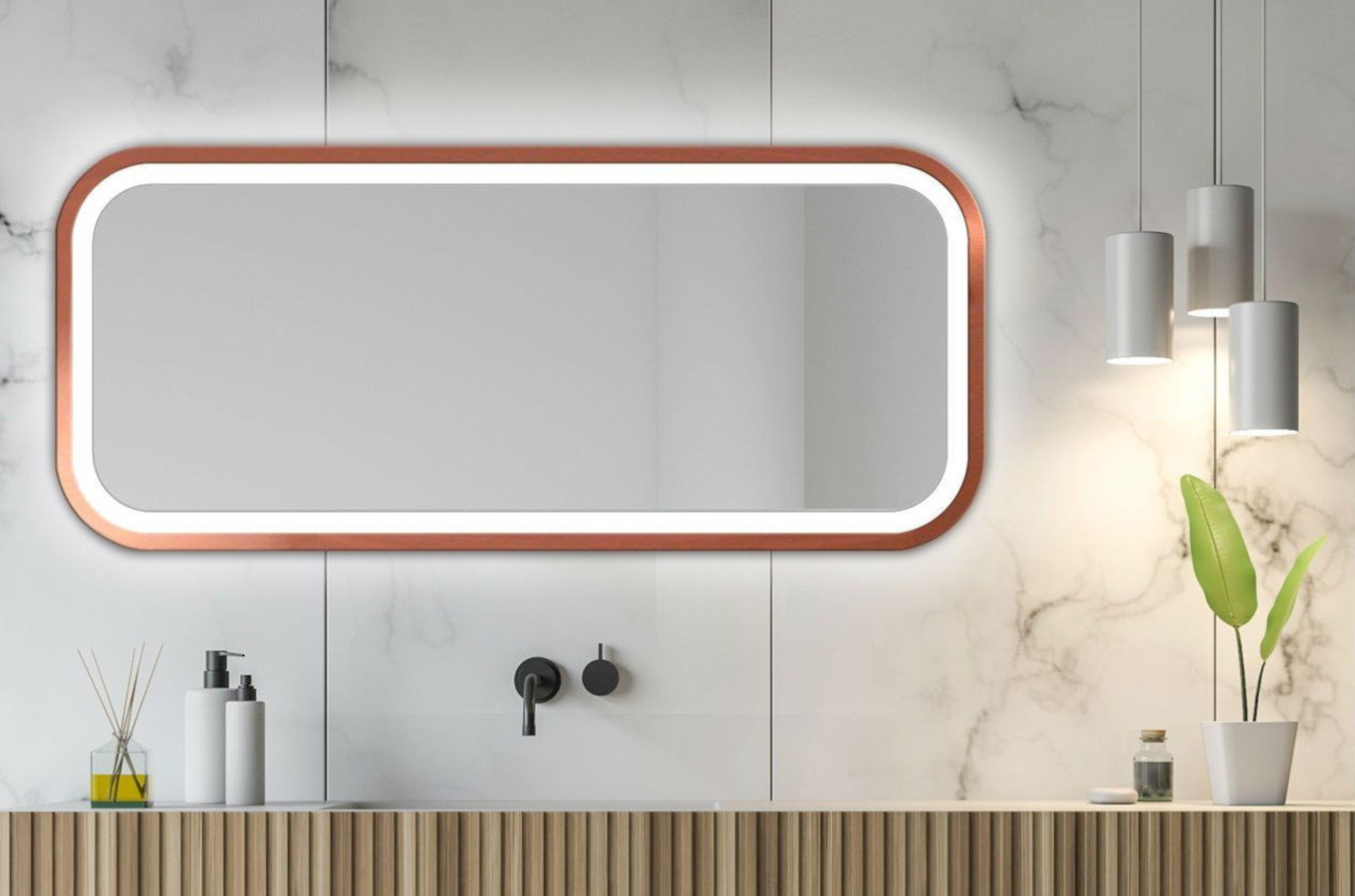 Prostokątne lustro MIRA LIGHT z oświetleniem LED / rama dostępna w 5 kolorach