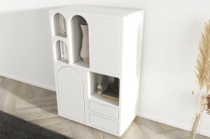 Drewniana komoda z łukami Visby OLIMPIA HIGH / kolor szary mleczny / szer. 80 cm