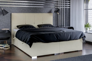 Eleganckie tapicerowane łóżko kontynentalne do sypialni EDWARD z pojemnikiem na pościel