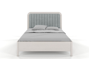 Tapicerowane łóżko drewniane sosnowe Visby MODENA z wysokim zagłówkiem / 120x200 cm, kolor biały, zagłówek Casablanca 2314