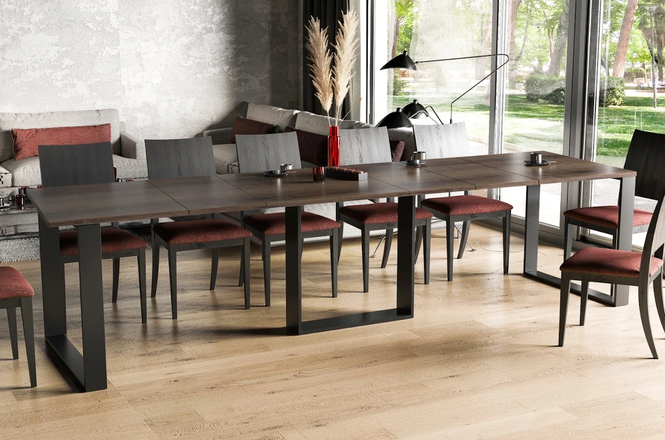 Nowoczesny rozkładany stół BORYS na metalowych nogach 130-290 x 80 cm (dąb monastery)