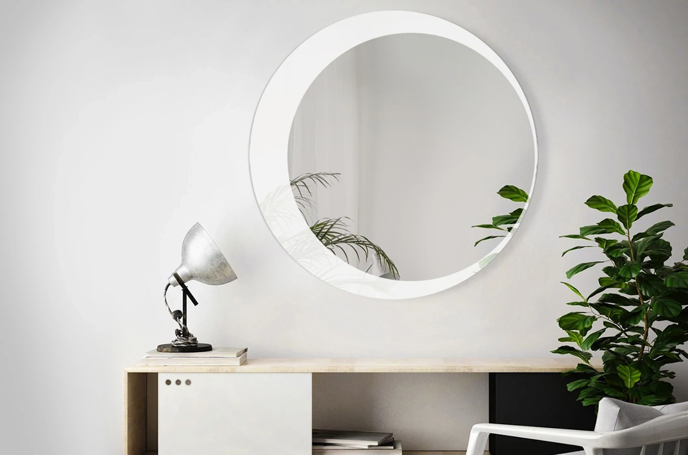 Okrągłe lustro SIMPLE MOON / rama dostępna w 2 kolorach