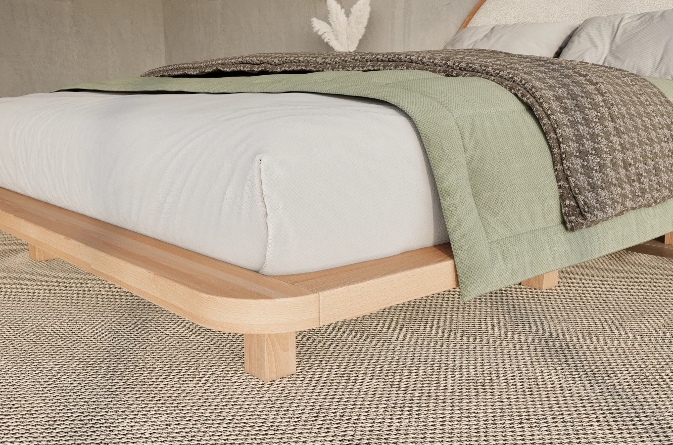 Łóżko lewitujące drewniane bukowe Visby MOMOKO / 160x200 cm, kolor naturalny