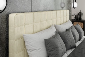 Eleganckie tapicerowane łóżko kontynentalne do sypialni HUAN z pojemnikiem na pościel