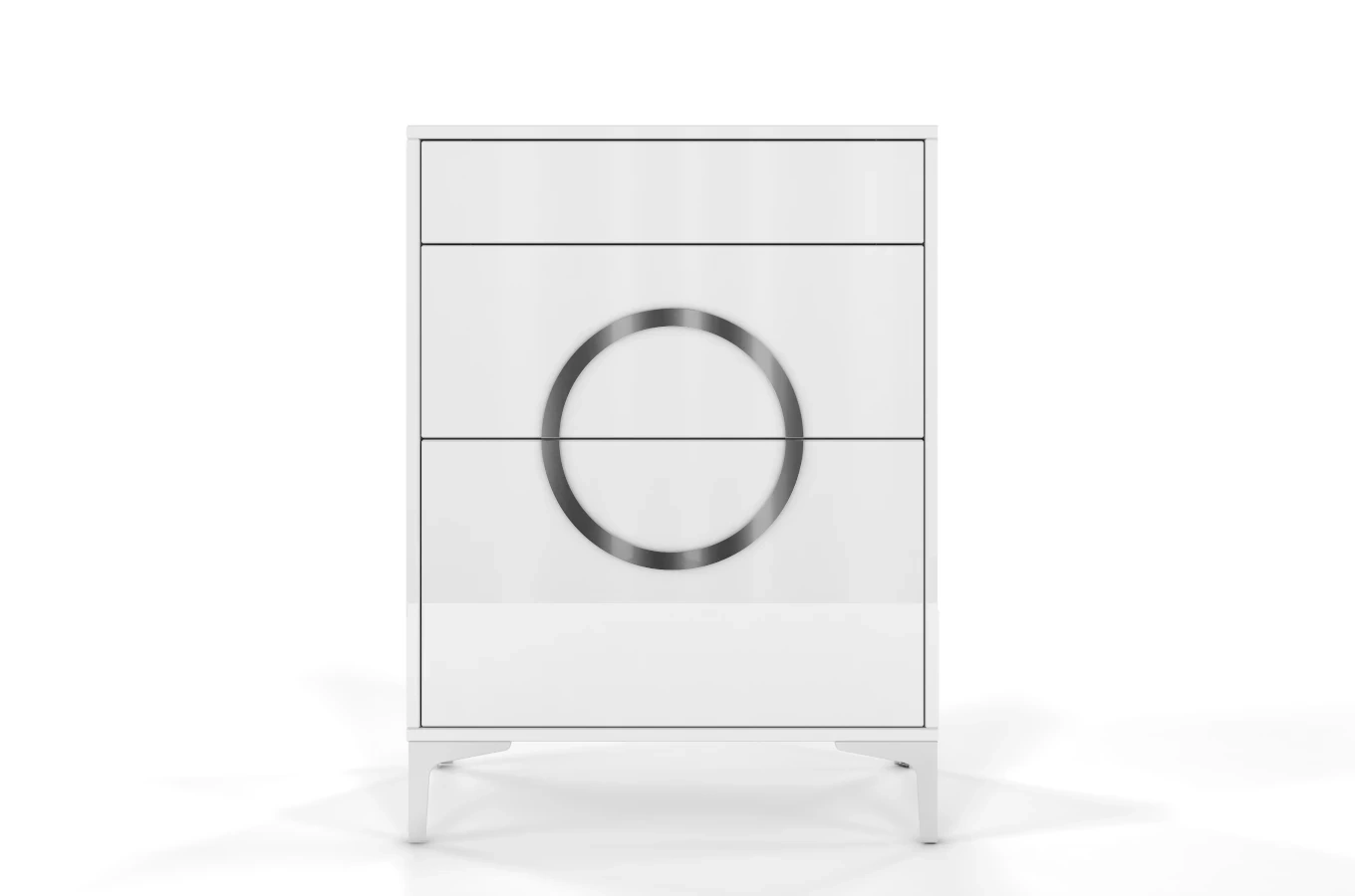 Biało-srebrna komoda Dancan EVELINE wysoki połysk / szer. 70 cm