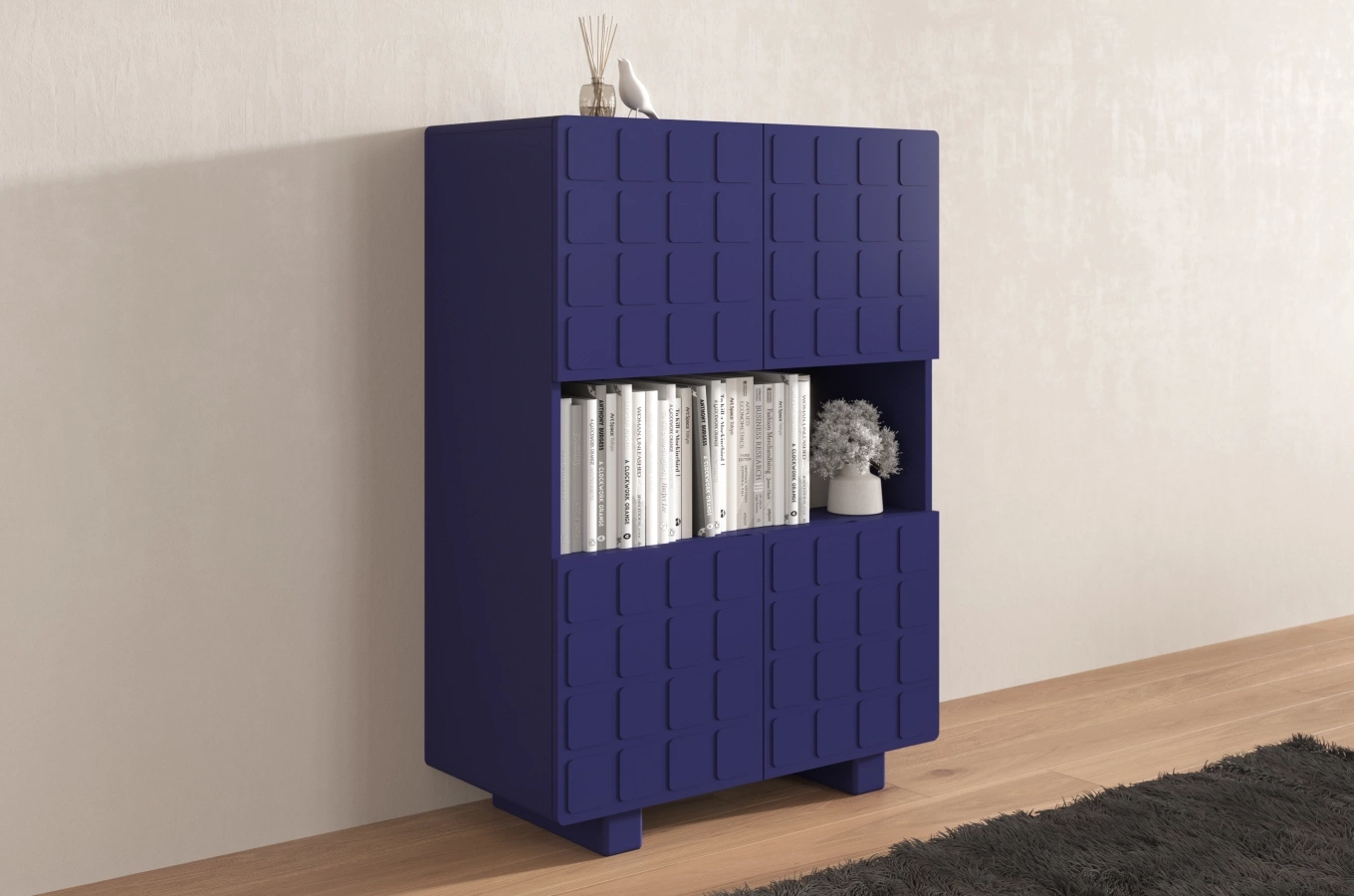 Nowoczesna komoda z frontami 3D Skandica CUBO HIGH / kolor granat szlachetny / szer. 85 cm