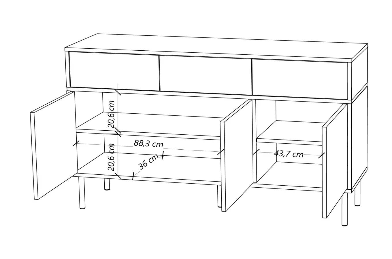 Elegancka czarna komoda Dancan MARIKA ze złotymi dodatkami / szer. 137,5 cm