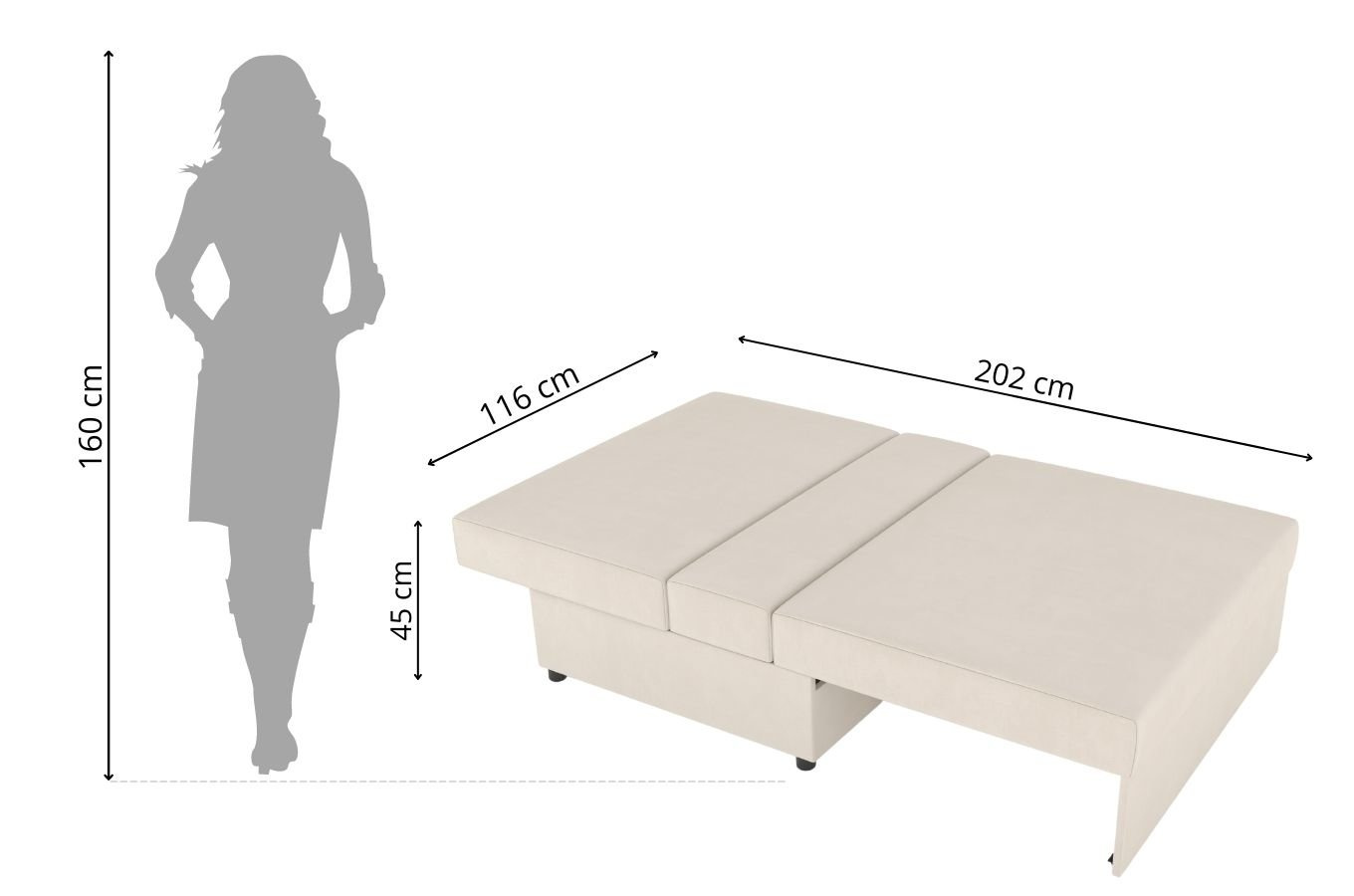 Ciemno-szara rozkładana sofa Dancan OLGA z funkcją spania i pojemnikiem na pościel / szerokość 116 cm