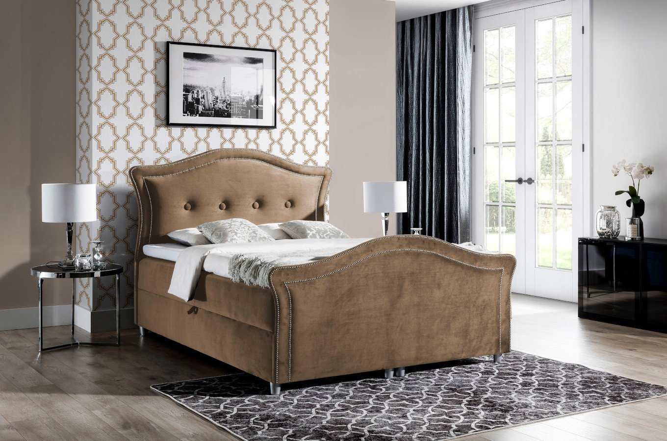 Stylowe tapicerowane łóżko kontynentalne do sypialni ENRICA