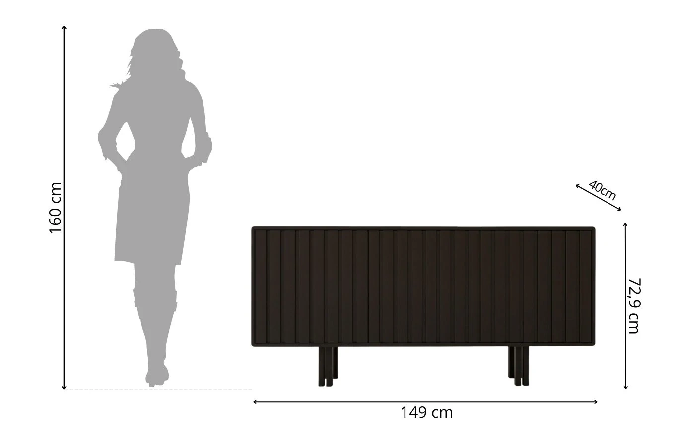Czarna komoda Skandica VIGGE z lamelami / szer. 149 cm
