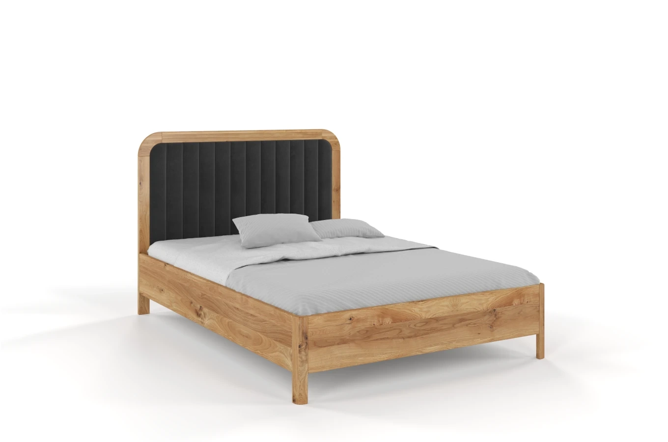 Tapicerowane łóżko drewniane dębowe Visby MODENA z wysokim zagłówkiem / 140x200 cm, lakier naturalny, zagłówek Casablanca 2315