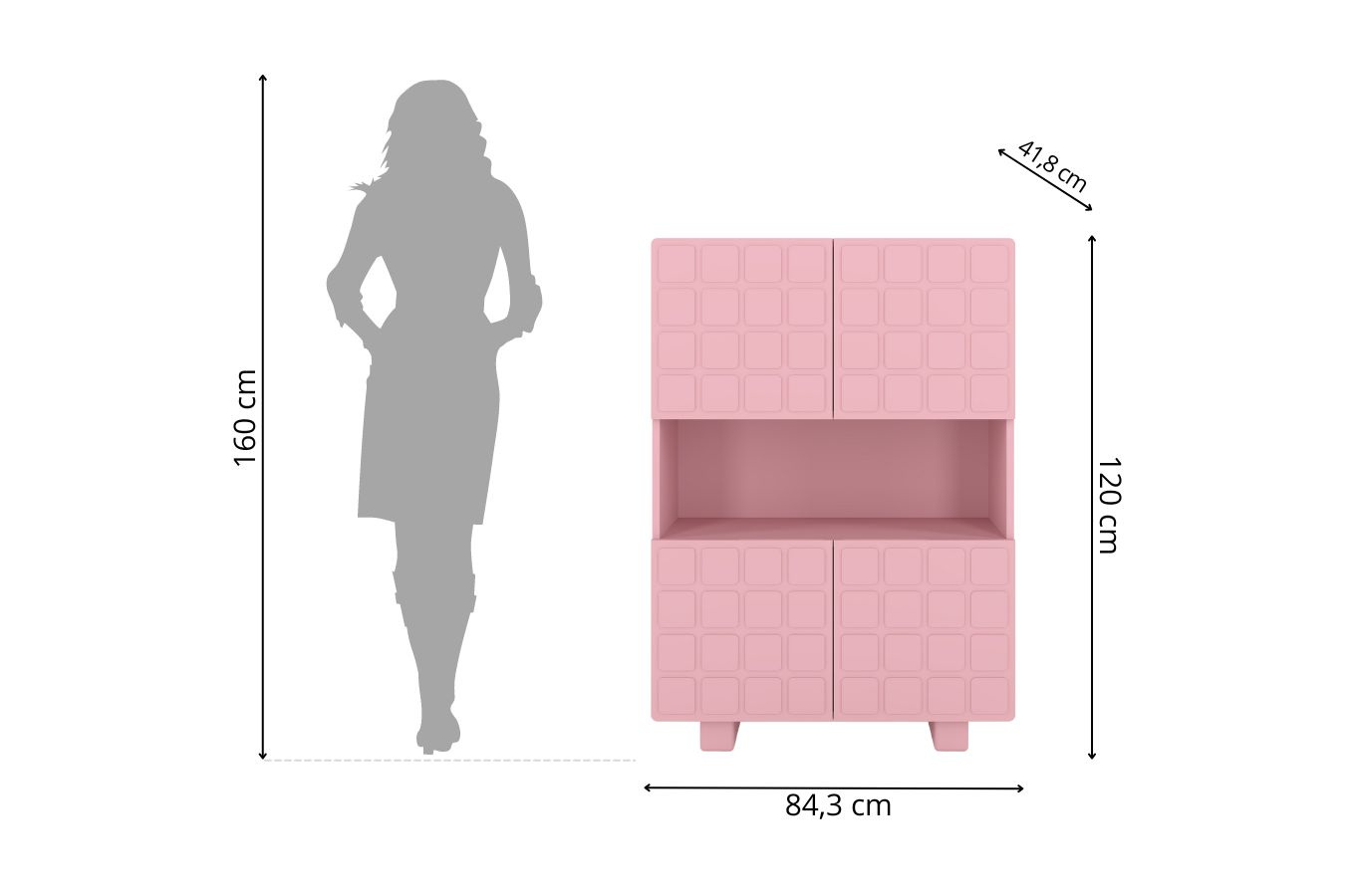 Nowoczesna komoda z frontami 3D Skandica CUBO HIGH / kolor pudrowy róż / szer. 85 cm