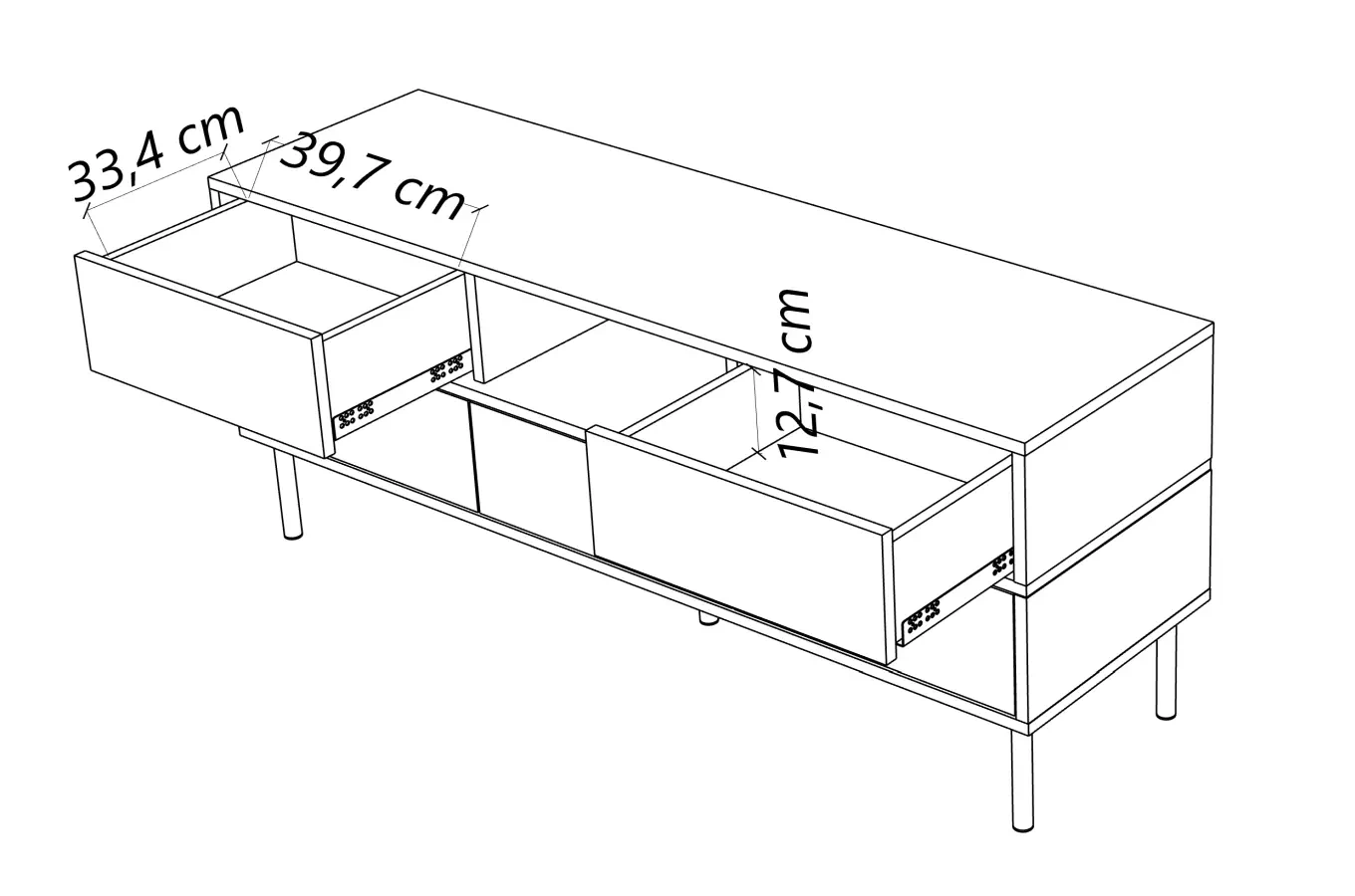 Elegancka czarna komoda RTV Dancan MARIKA ze złotymi dodatkami / szer. 137,5 cm