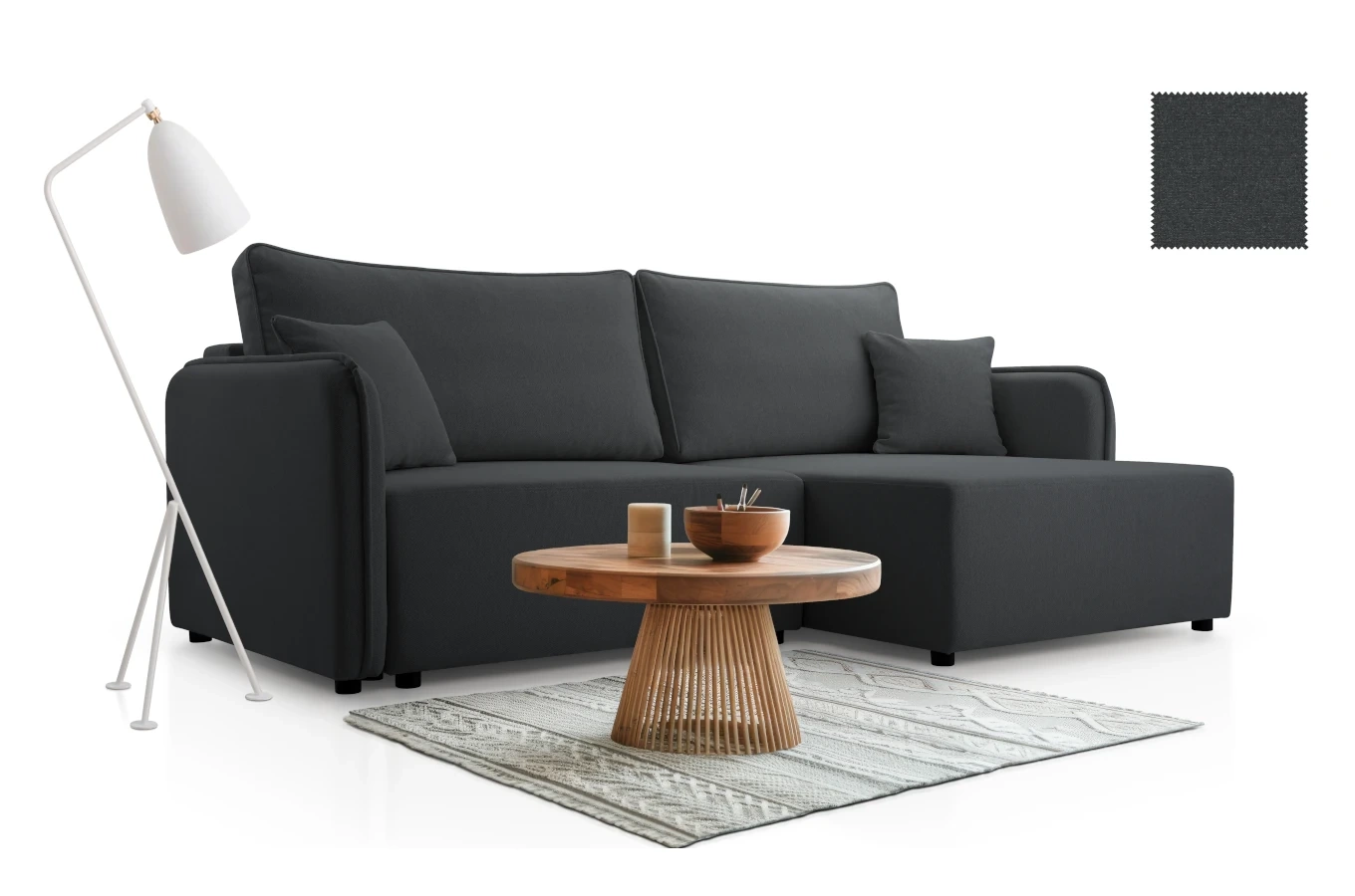 Nowoczesny rozkładany narożnik MUSA z pojemnikiem na pościel