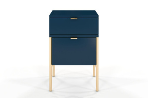 Elegancka granatowa szafka nocna Skandica POLKA na złotych nóżkach / szer. 38 cm