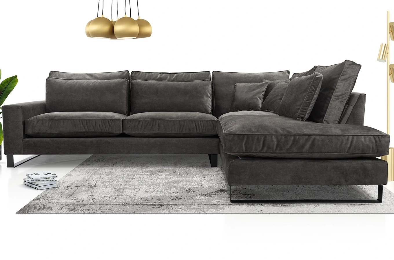 Nowoczesny narożnik LAURENTIA L z metalowymi nogami