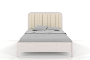Tapicerowane łóżko drewniane bukowe Visby MODENA z wysokim zagłówkiem / 180x200 cm, kolor biały, zagłówek Casablanca 2301