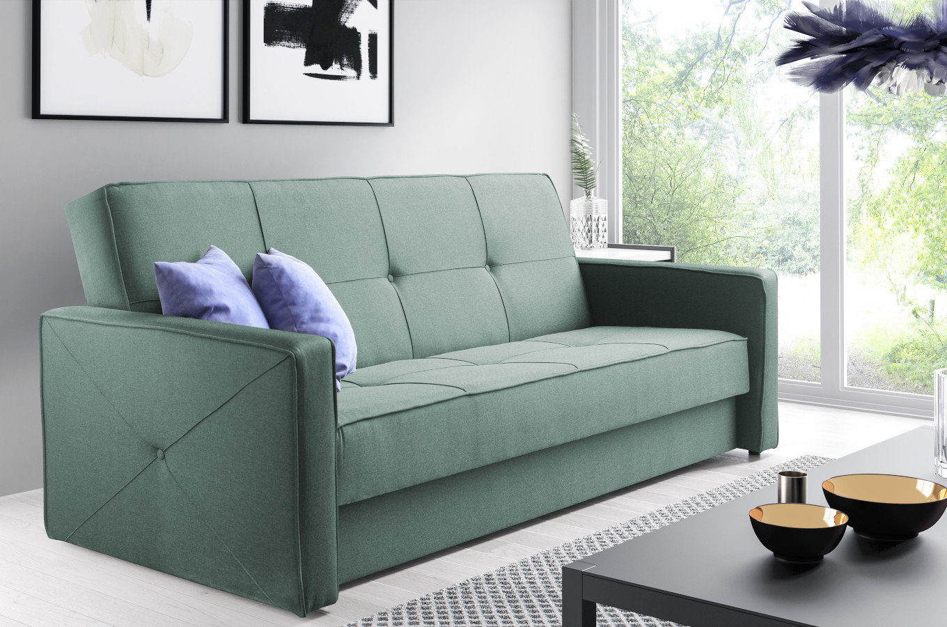 Elegancka sofa ALICJA z funkcją spania i pojemnikiem na pościel