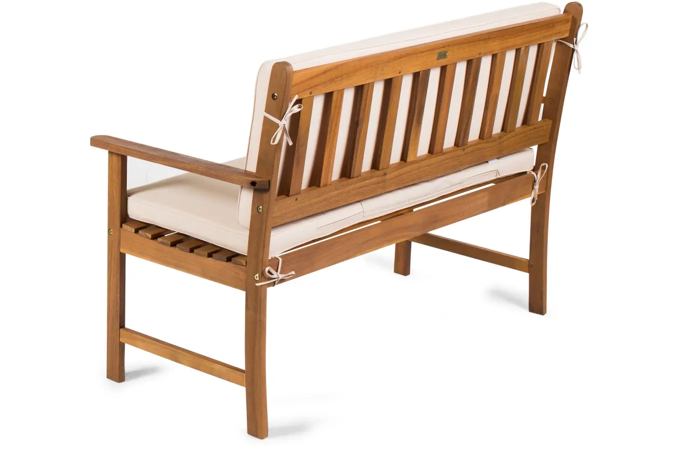 2-osobowa ławka ogrodowa SINTRA z drewna akacjowego z beżową poduszką