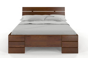 Łóżko drewniane sosnowe Visby Sandemo HIGH & BC (Skrzynia na pościel) / 120x200 cm, kolor orzech